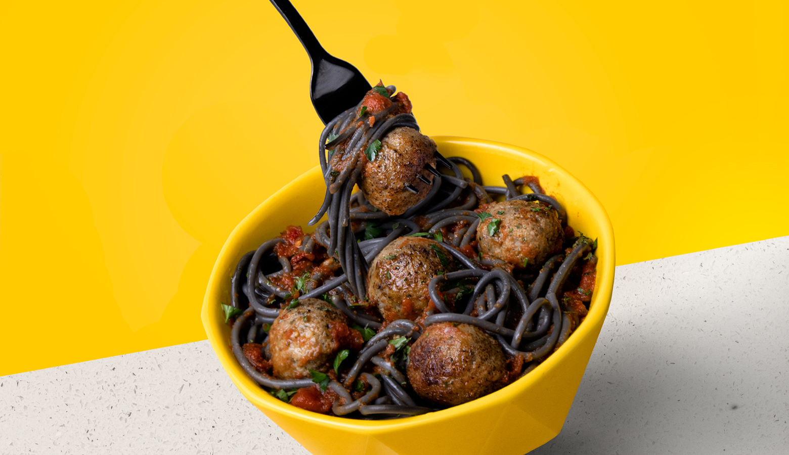Squid Ink Pasta With Meatball Arrabiata
